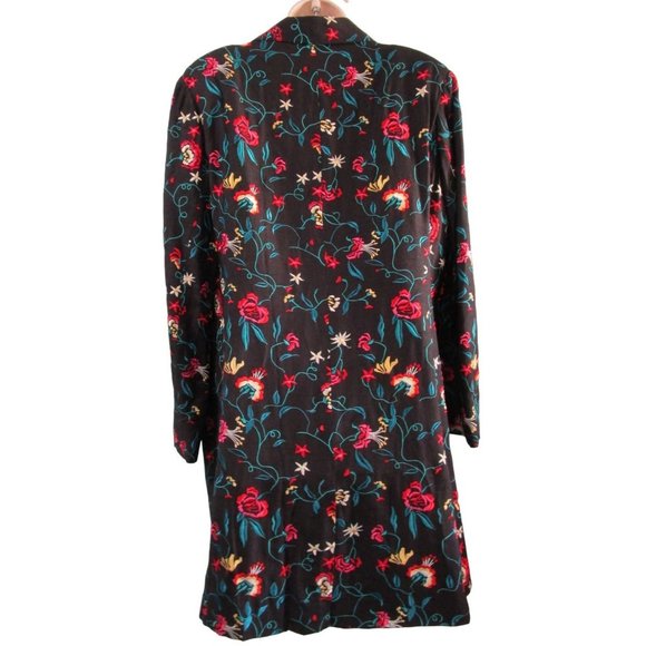 David Brook Floral Embroidered Black Shantung Silk Duster Coat Ladies XL EUC - Picture 3 of 16